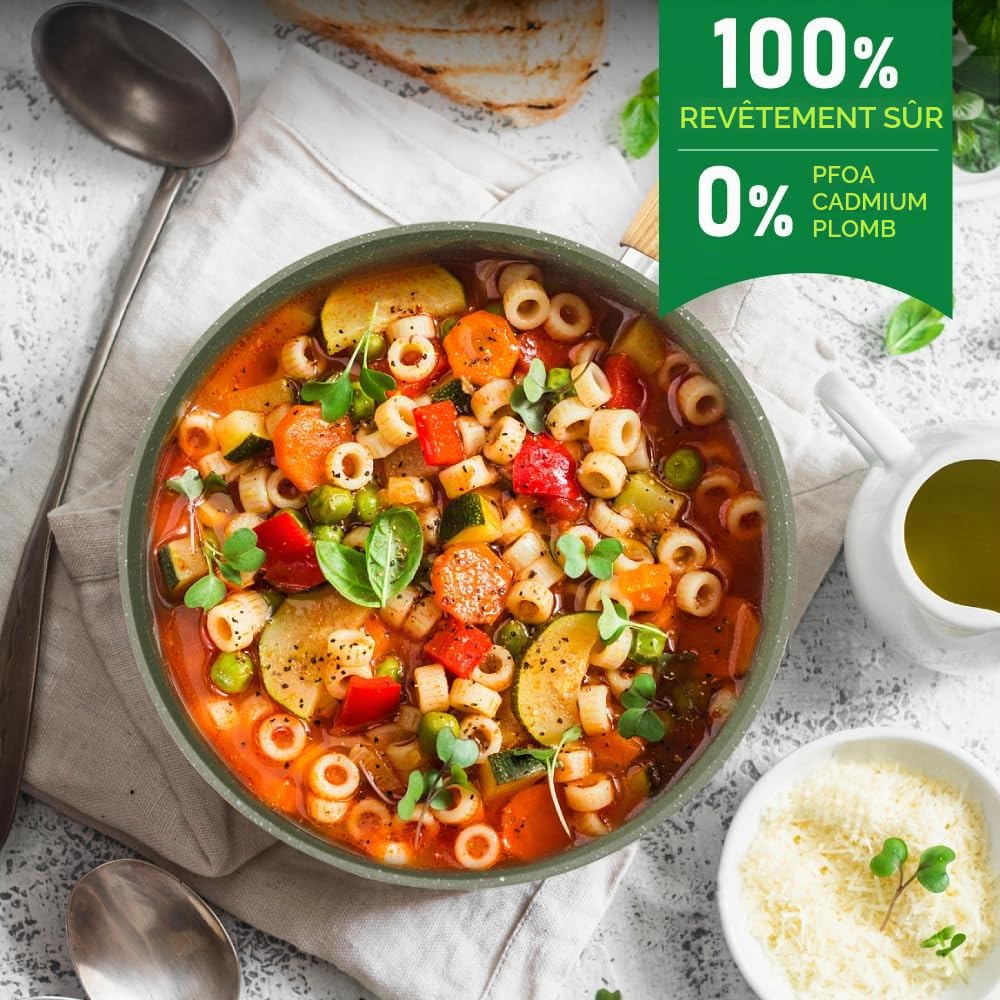 Kitchen Academy 12 Pièces Casseroles et Poêles Vert | Induction Revêtement Anti-adhésif avec Couvercle en Verre Set de Casserole et Poêle Batterie de Cuisine à Induction