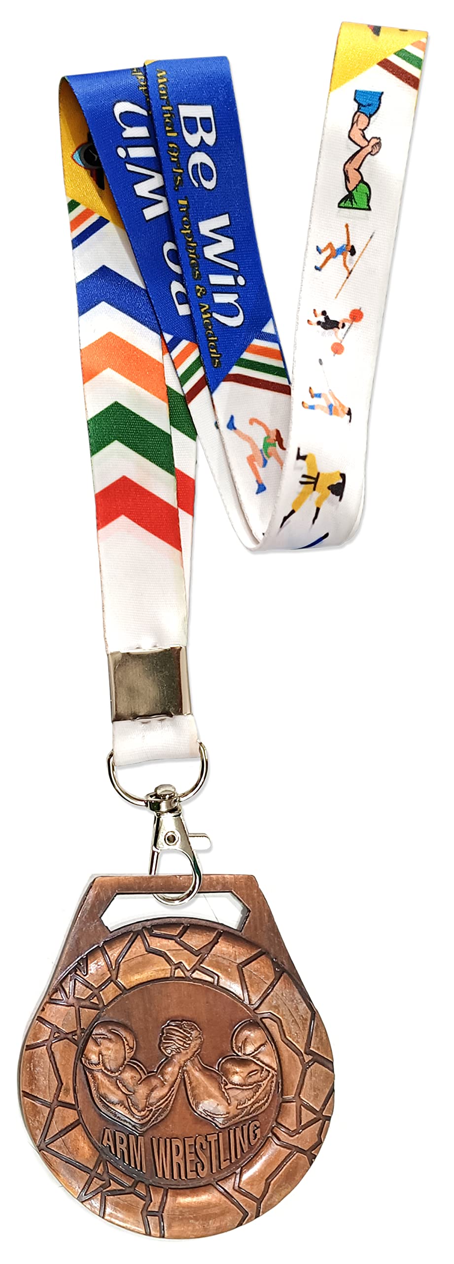 Be Win 3D Designed 3" Inches Dia Arm Wrestling Gold, Silver & Brown Medal with Multi Color Tag for Arm Wrestling Events & Competitions (3 Pcs. Medals with Tag's, Bronze)-picture-12