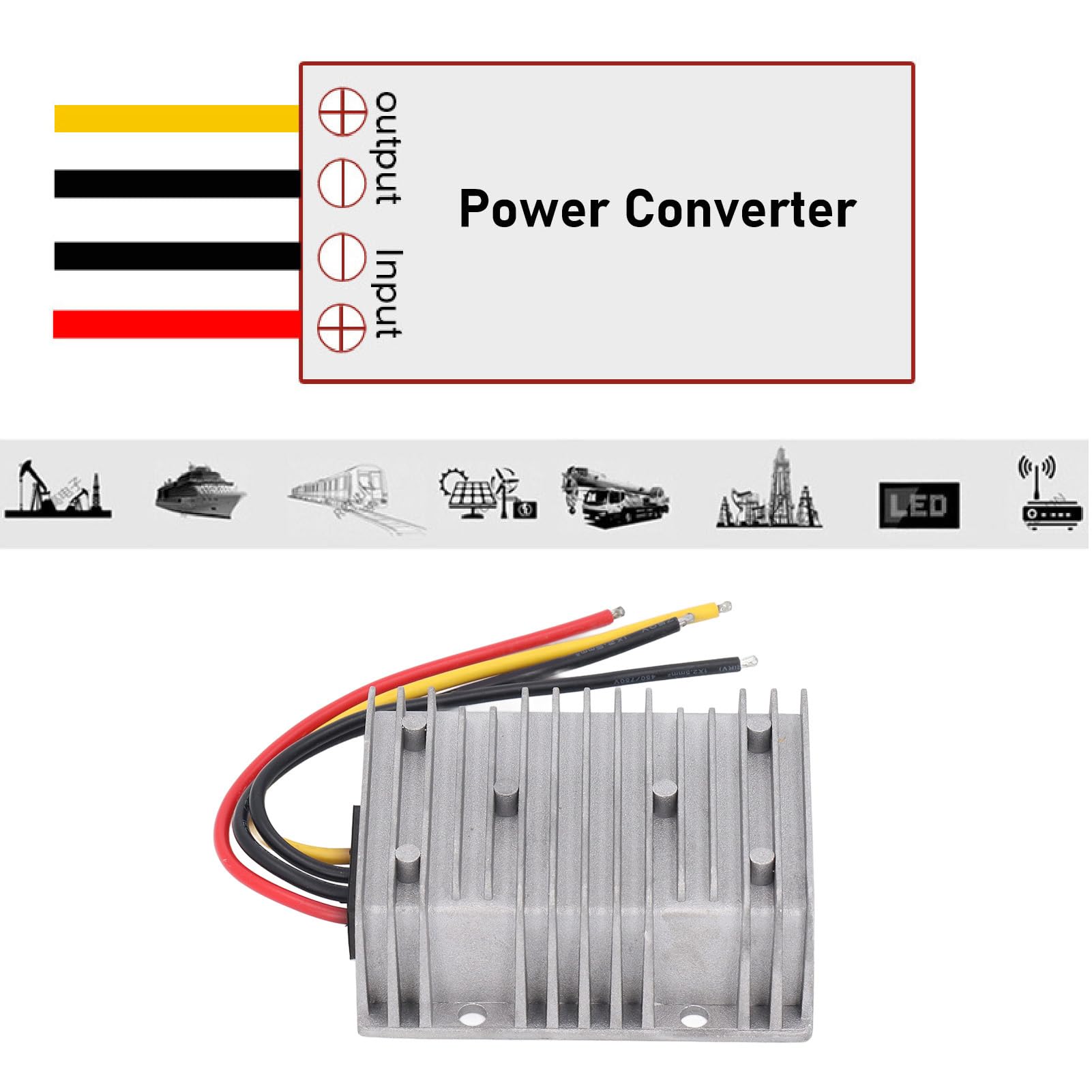 Wakects Nieizolowany Regulator Napięcia DC 560 W, Przetwornica Napięcia z Odlewanego Ciśnieniowo Aluminium 24 V 18 36 V do 28 20 A, Uszczelniony Radiator IP67 do Pojazdów Oświetlenie LED Systemy