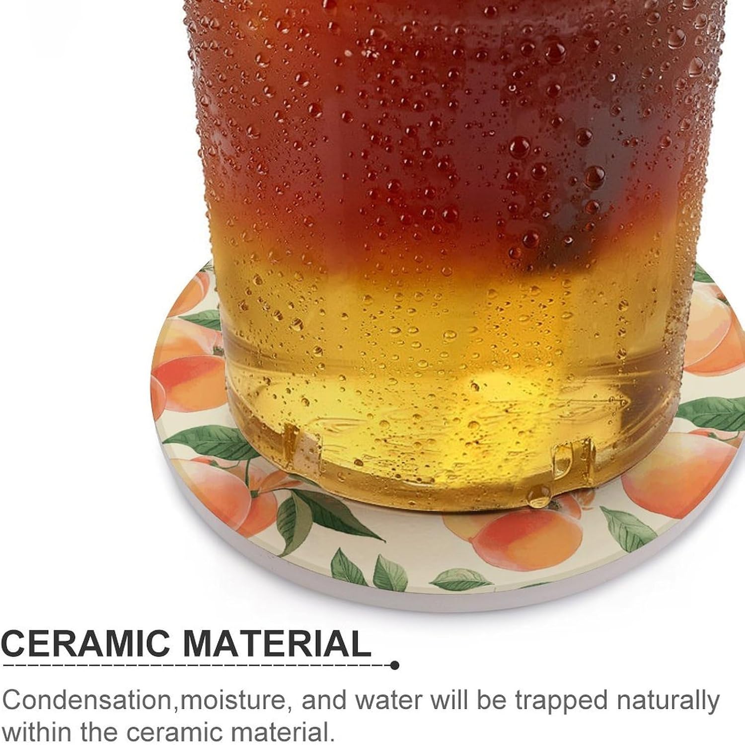 Peach Coasters for Drinks Absorbing Round Ceramic Stone Coaster with Cork Base Coffee Cup Beverage Table Cup Mat Modern Style Bar Coaster Set for Home Decor