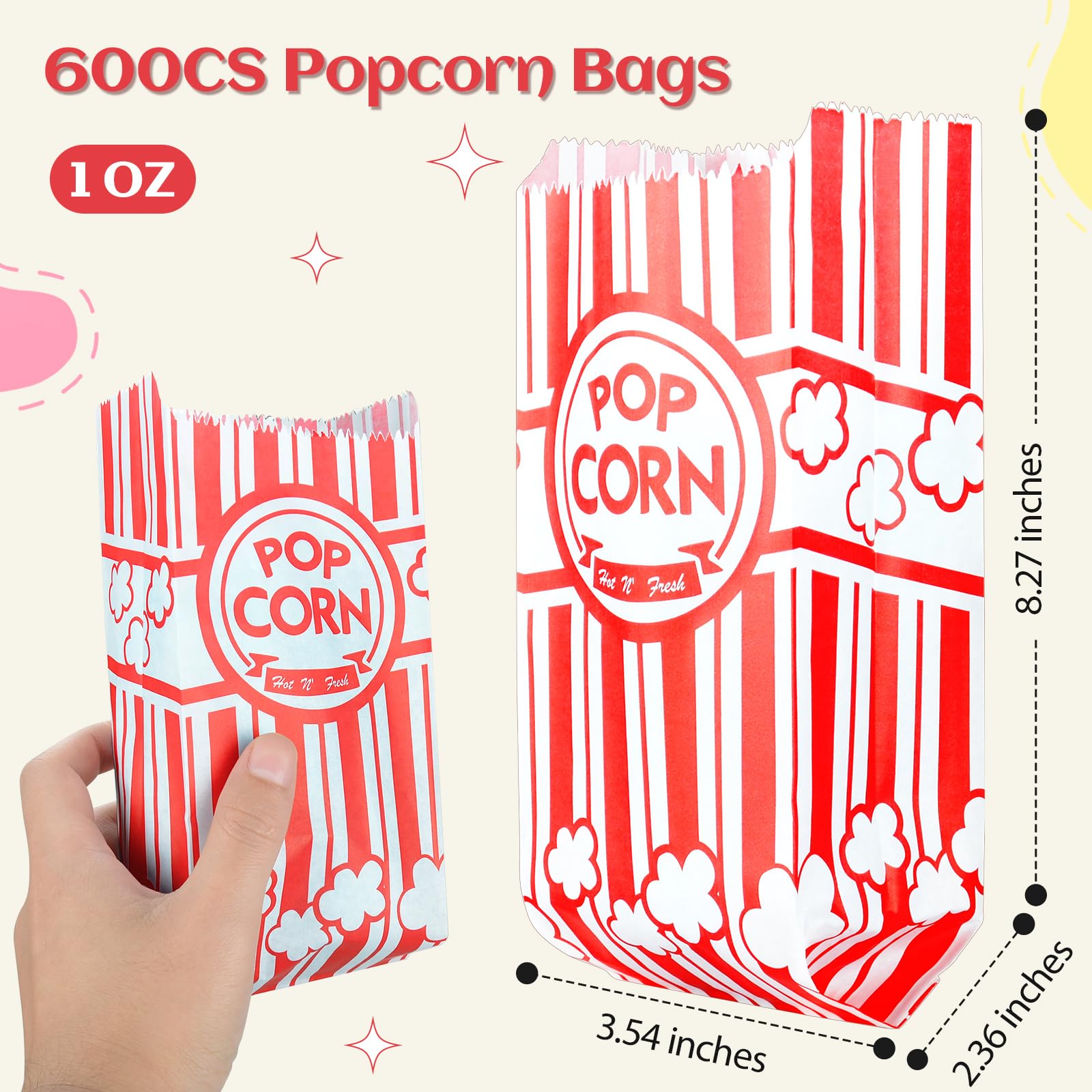 Essenya 602 bolsas de palomitas de maíz con cuchara de palomitas de maíz y salero, bolsas pequeñas de maíz de 1 onza, bolsas de palomitas de maíz, porciones individuales para suministros de máquinas