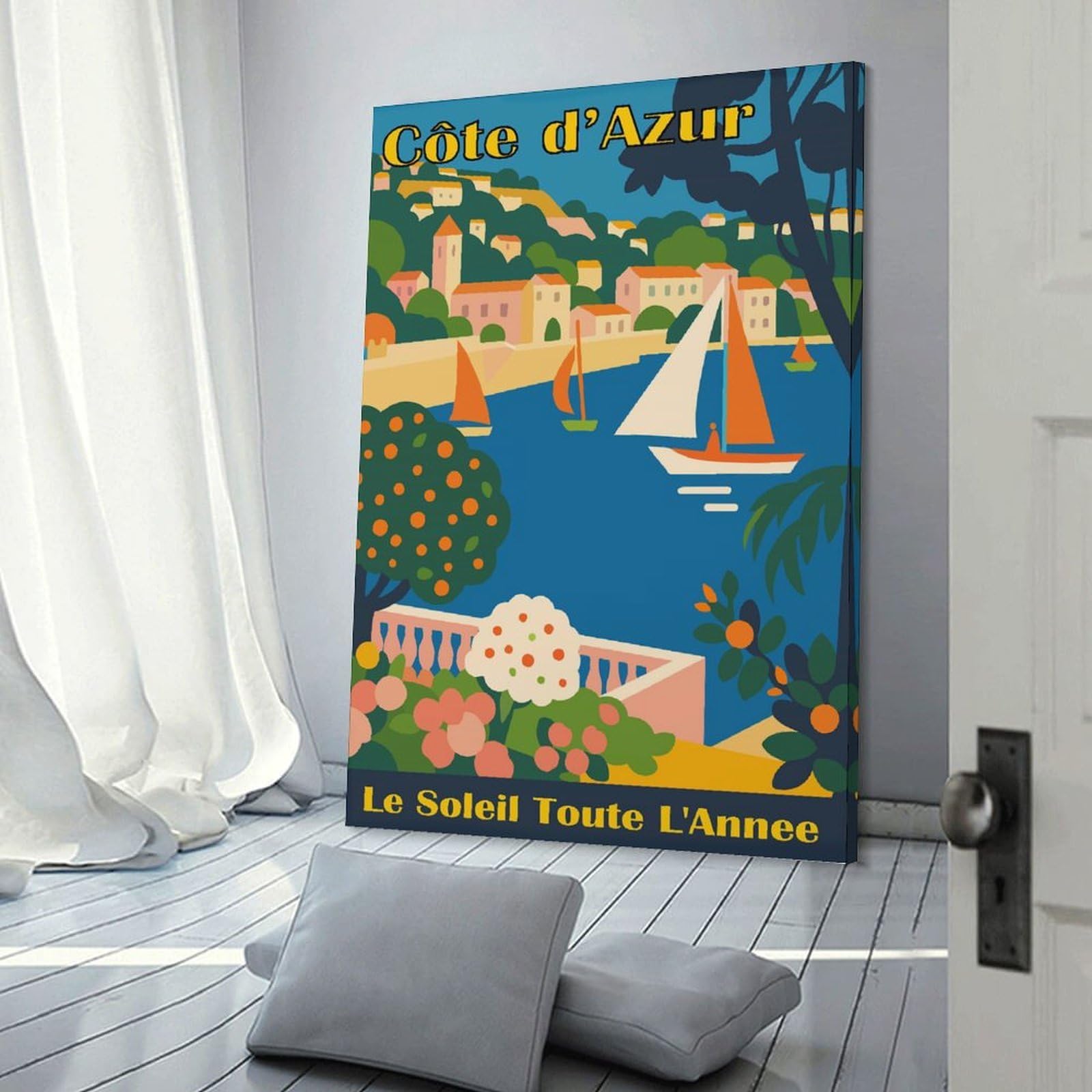 Junmoney Côte DAzur Vintage Travel Wall Art Print 24x36inch(60x90cm), for Home, Office, Studio Or Guest Room, A Flexible Wall Accent for Shared Spaces
