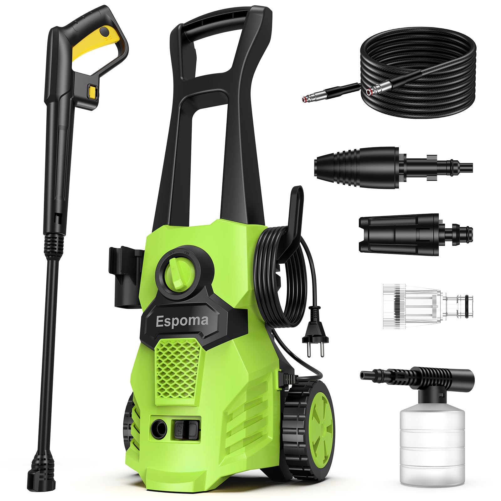 Espoma Hidrolimpiadora de Alta Presión, 120 Bar, Caudal de 380 l/h, área de Trabajo 30 m²/h, Ideal para Hogar, Jardín y Coche –Incluye Manguera de 7m, Bomba de Aluminio, Radio de Acción 12m — view 10