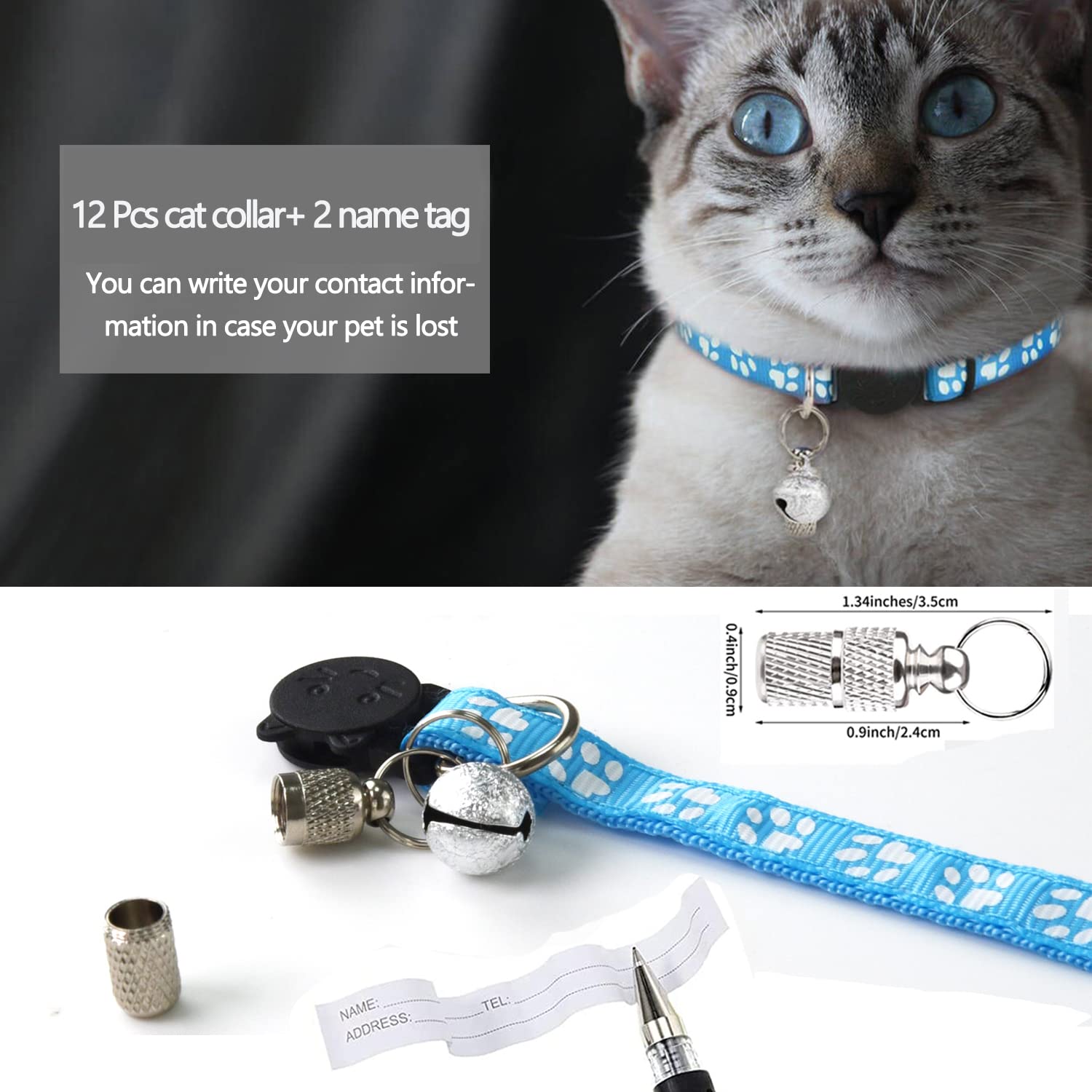 SEOUGEE Collare Per Gatti A Sgancio Rapido Con Targhetta Personalizzata Per Nome, Collari Riflettenti Per Gattini Con Campane E Rilascio Di Sicurezza