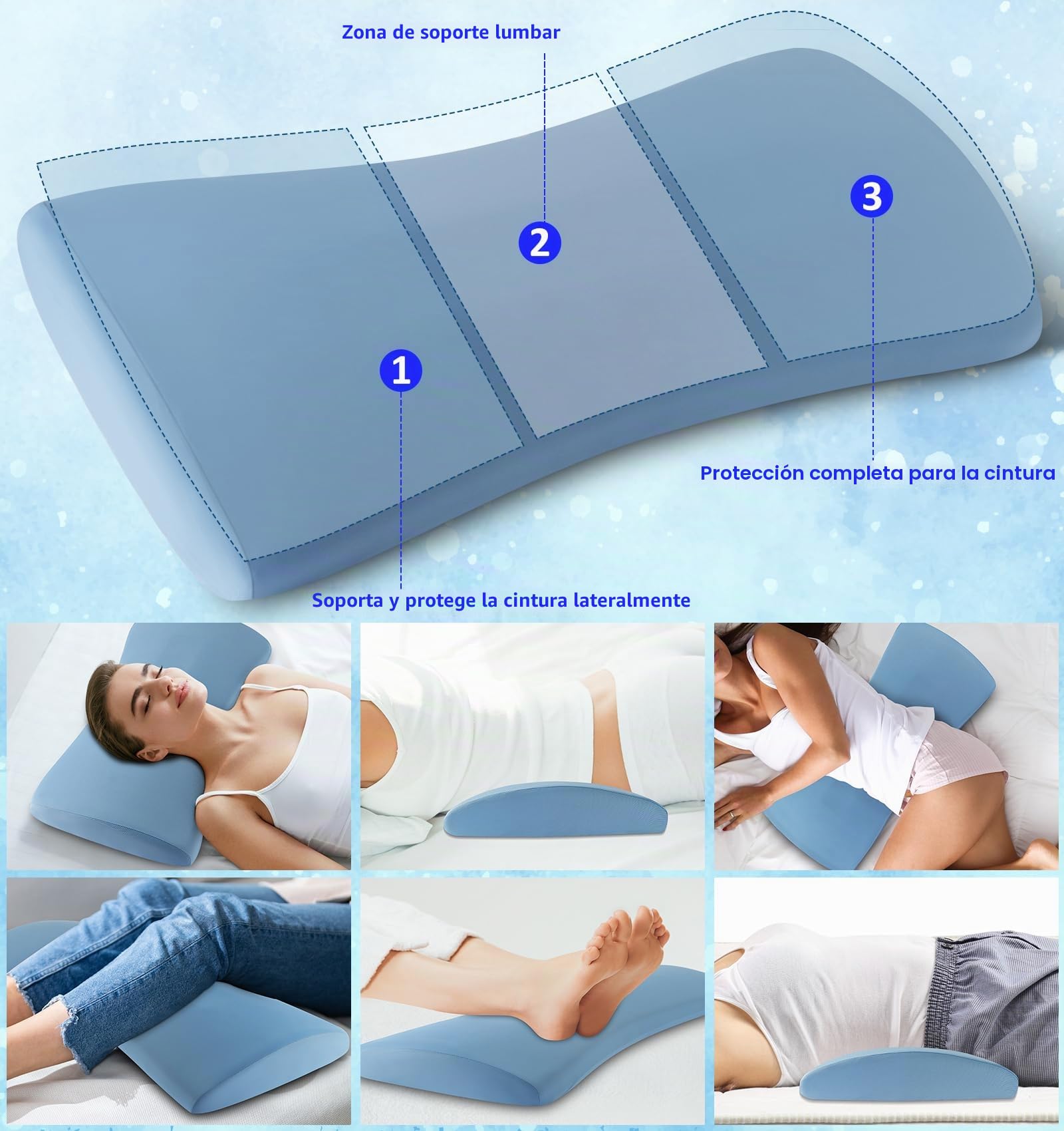 Cojín lumbar ortopédico ergonómico de espuma viscoelástica para la espalda y el sofá – Alivio en la espalda baja – Funda extraíble lavable