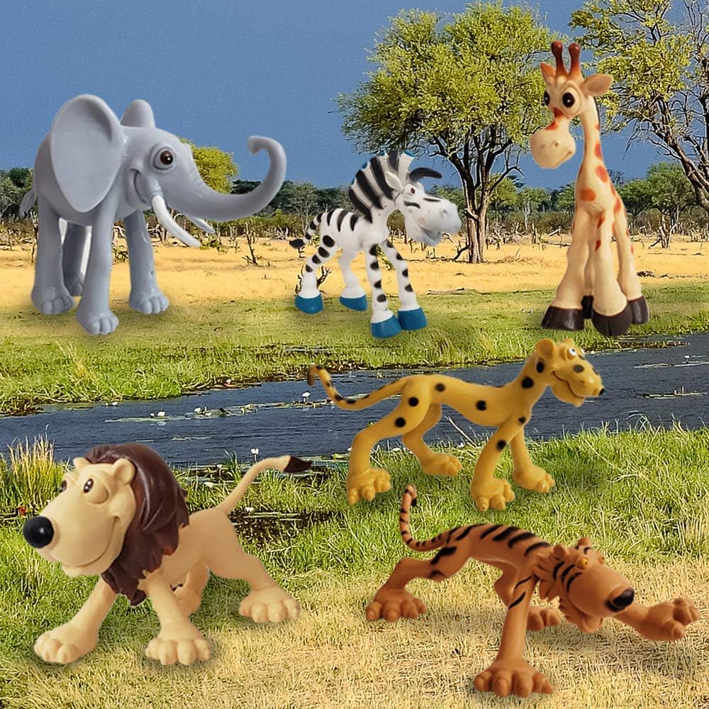 Mallexo Cute Jungle Animals Toy Playset of 6 PCS for Kids Attractive Cartoon Animal Figurine Toys for Girls and Boys Wildlife Safari Lion, Tiger & Elephant Animal Glossy Figure Item Best Birthday Gift - Image 2 thumbnail