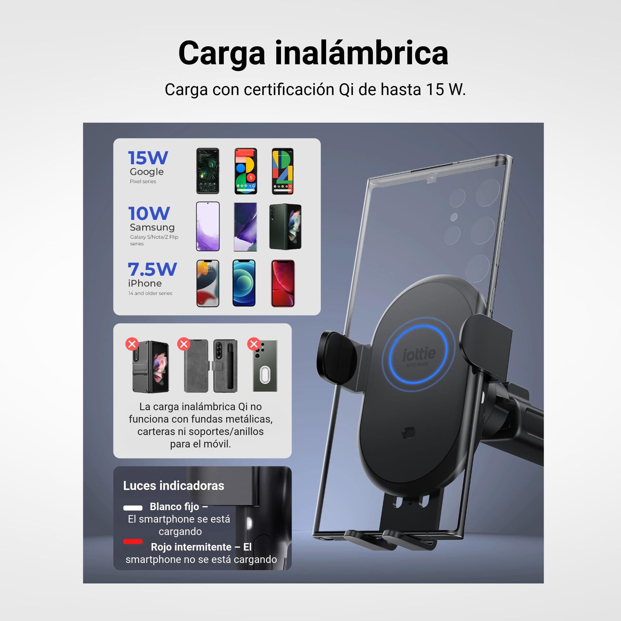 iOttie Auto Sense - Soporte para teléfono de Coche con 2 Rejillas de ventilación con Carga inalámbrica Qi, Soporte de teléfono con sujeción automática para Google Pixel, iPhone, Galaxy, Huawei, LG y