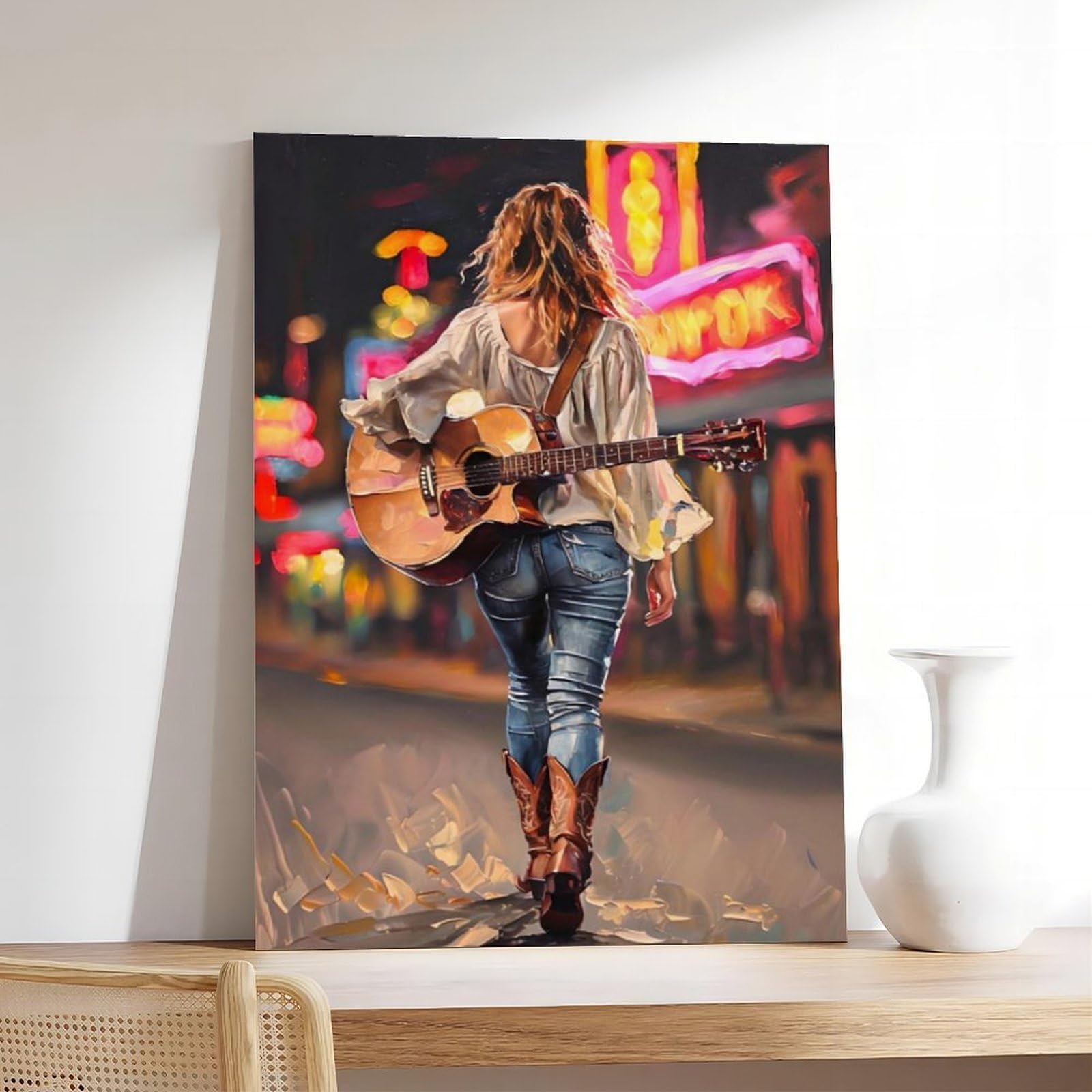 Poster su tela con musica country Girl che porta il suo sogno chitarra poster decorazione camera da letto paesaggio ufficio camera da letto decorazione regalo 50,8 cm L x 76,2 cm W