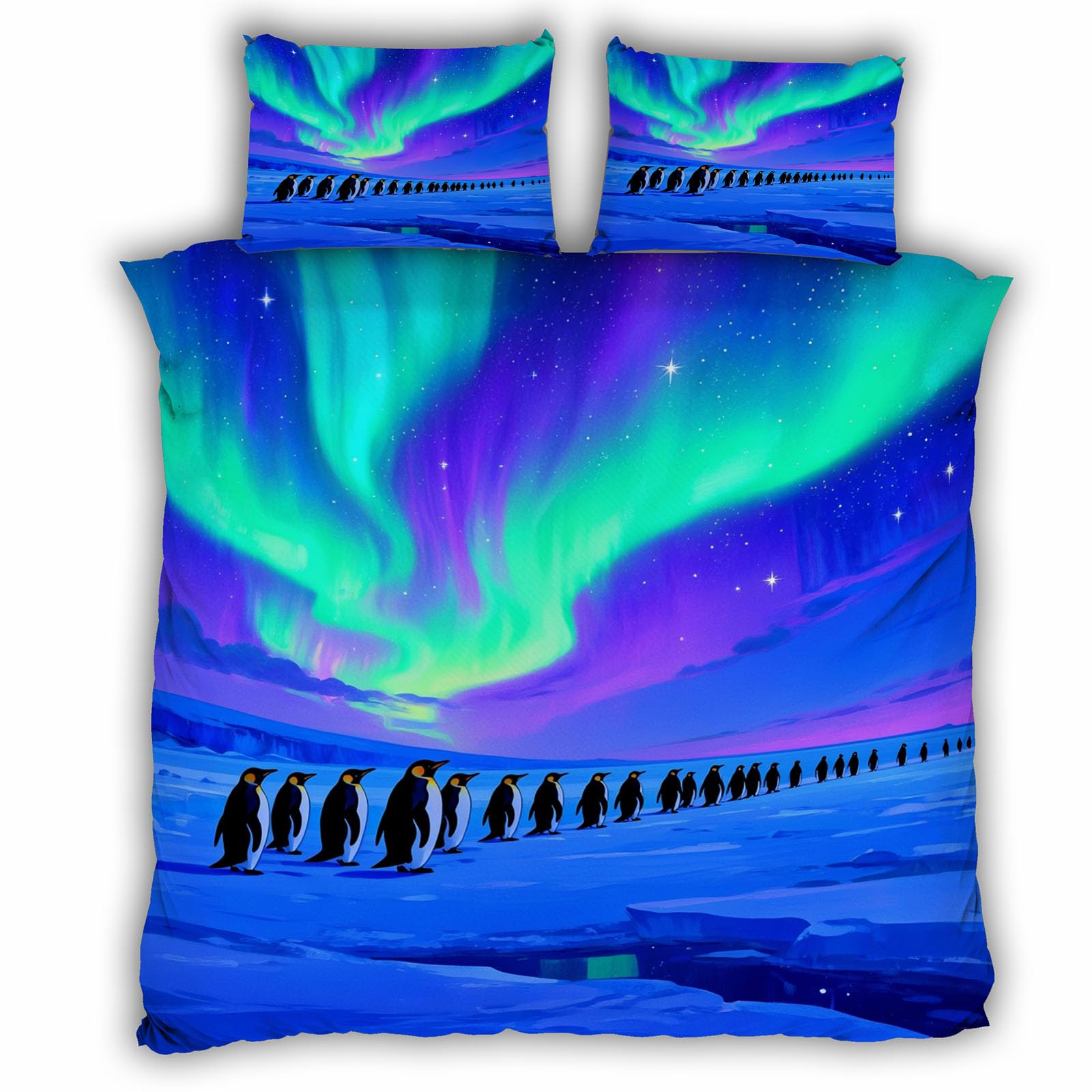 Linge de lit pingouins impression 3D aurora haute densité 220x240cm douceur veloutée