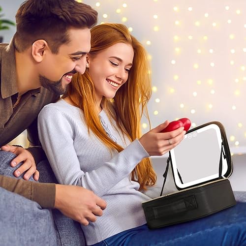 Miniatura 7 de Bolsa de maquillaje de viaje con luz LED, estuche de maquillaje con espejo, 3 ajustes de color, caja de maquillaje cosmética, estuche organizador de
