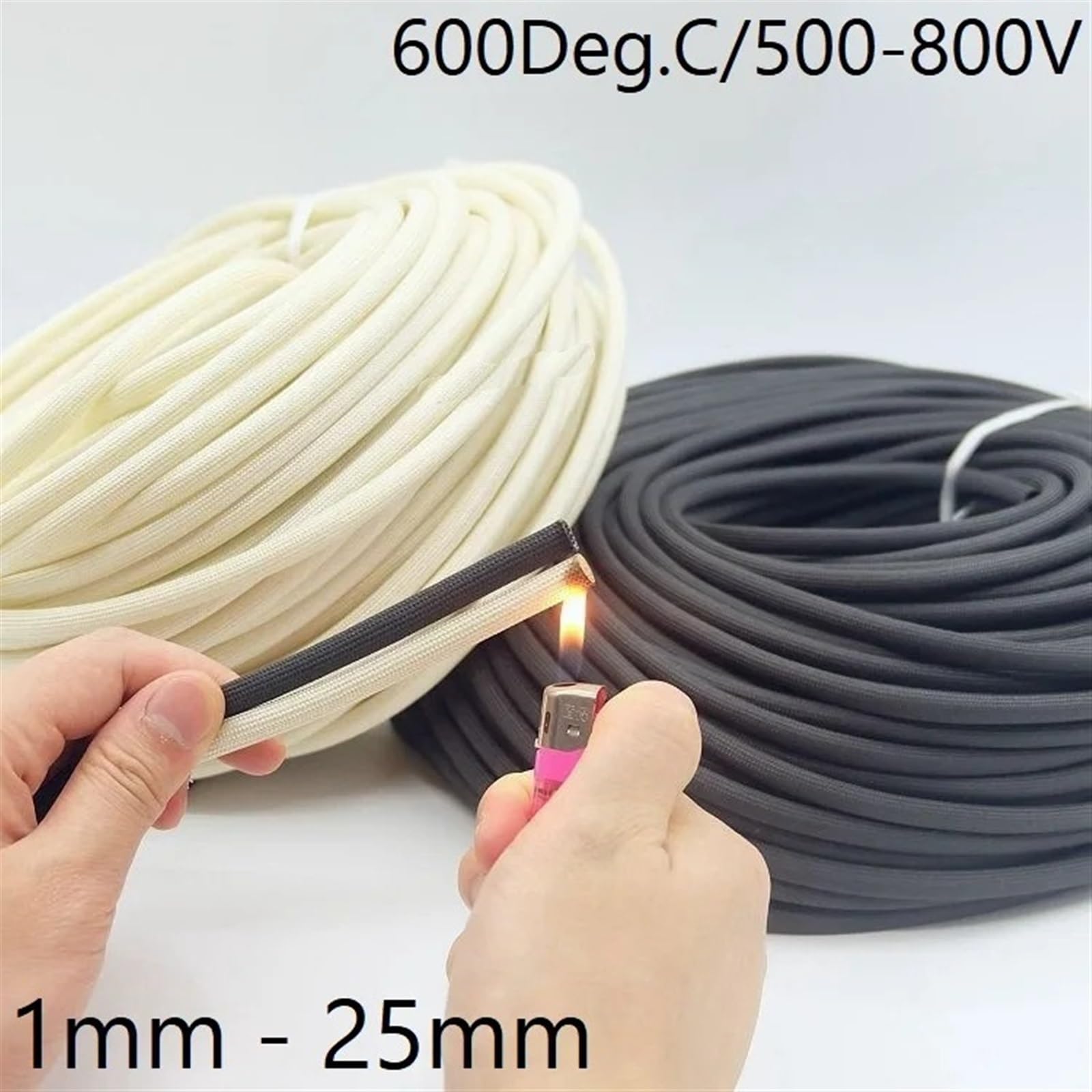 Gaine tressée, Gaine de câble tressée en Fibre de Verre Souple, isolée à Haute température, 1-25mm, 5-10m, Noir et Blanc(F,20MM-10M)