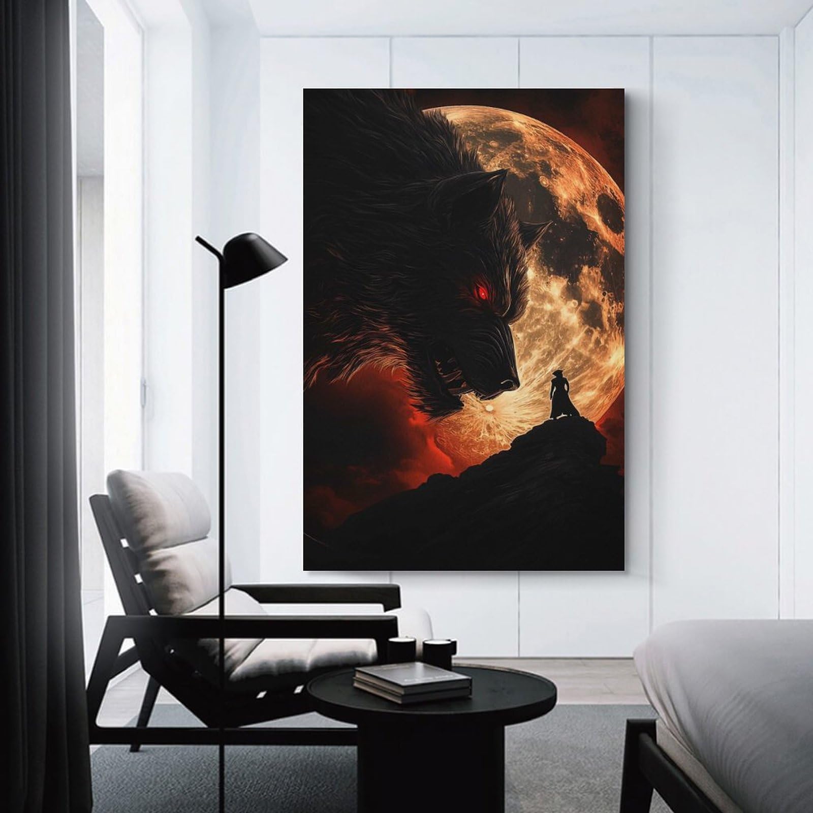 Junmoney Werewolf Confrontation Under A Fiery Moon Wall Art Print 20x30inch(50x75cm), for Gallery Wall Layouts in Home Or Office, An Easy Match for Collected Prints