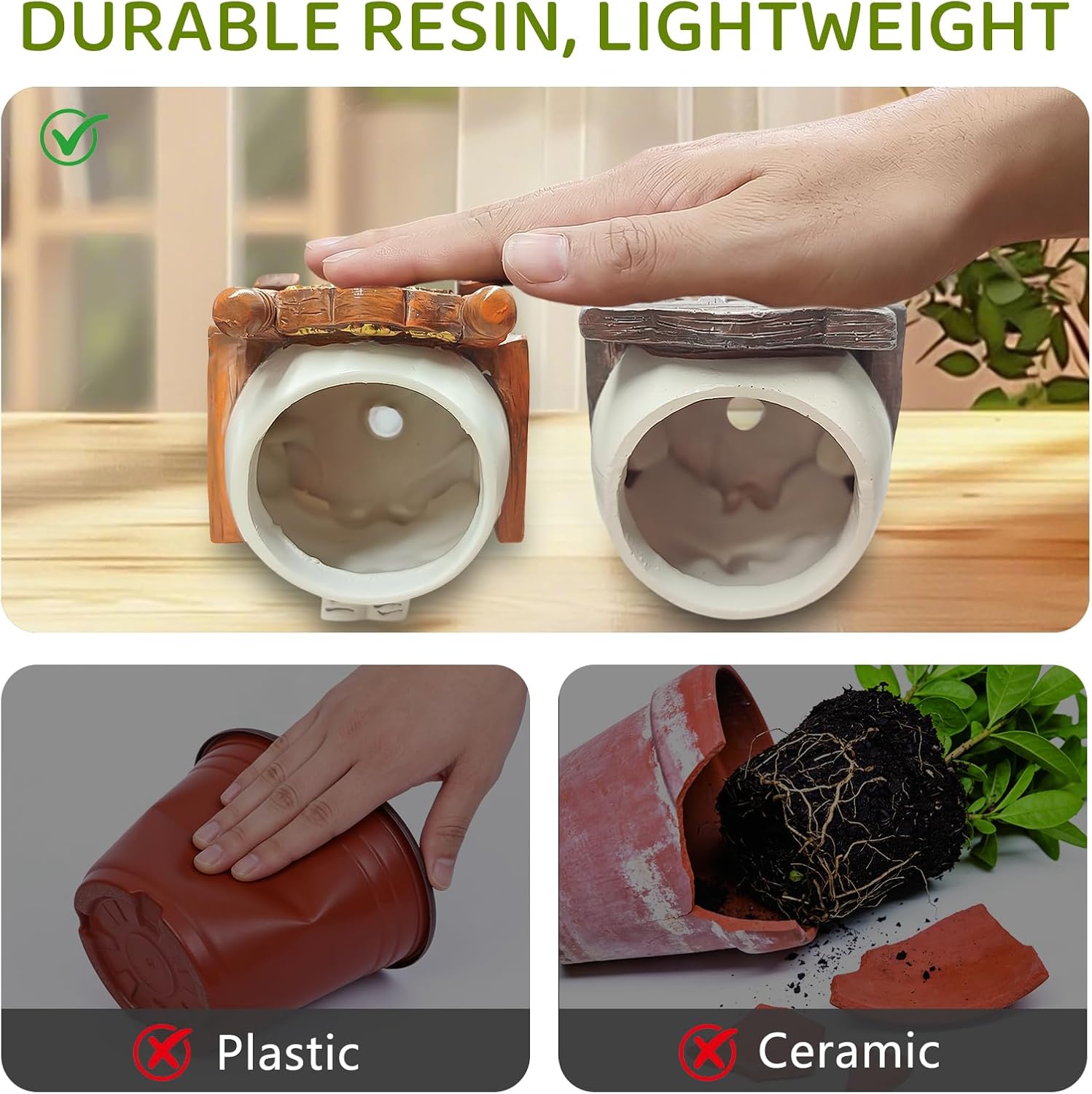 2 Pack Rocking Smily Face Planter Pot, Cute Plant Pots for Indoor Outdoor Plants with Drainage Hole, Unique Flower Succulent Pots Gift for Father Mother Birthday