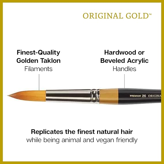 KINGART Original Gold Miniature Detail Series, Comfort Handle, Premium Golden Taklon, Multimedia Artist Brushes, Set of 10, Acrylic Handle, for Oil, Acrylic, Watercolor, and Gouache Paints