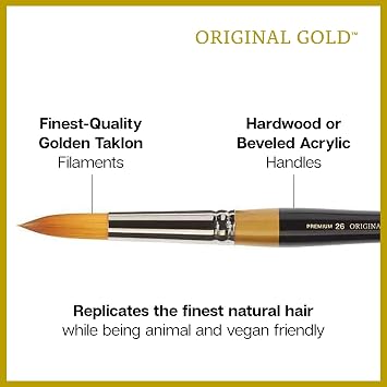 KINGART Original Gold Miniature Detail Series, Comfort Handle, Premium Golden Taklon, Multimedia Artist Brushes, Set of 10, Acrylic Handle, for Oil, Acrylic, Watercolor, and Gouache Paints