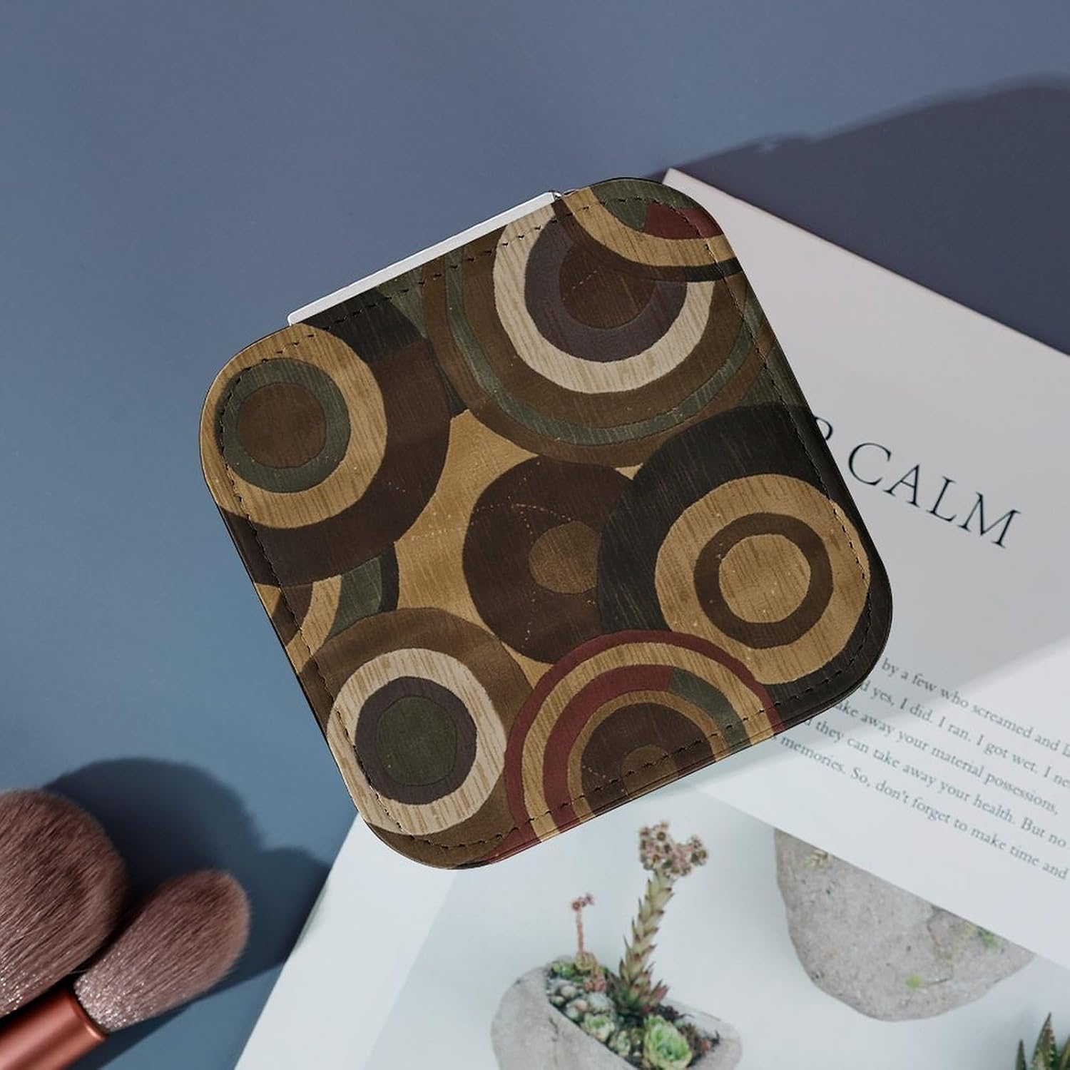 PU Leather Storage Box,Brown And Tan Printed Portable Jewelry Box Mini Travel Storage Box Women's Jewelry Storage Rack for Necklace Earrings Bracelets Rings image 4