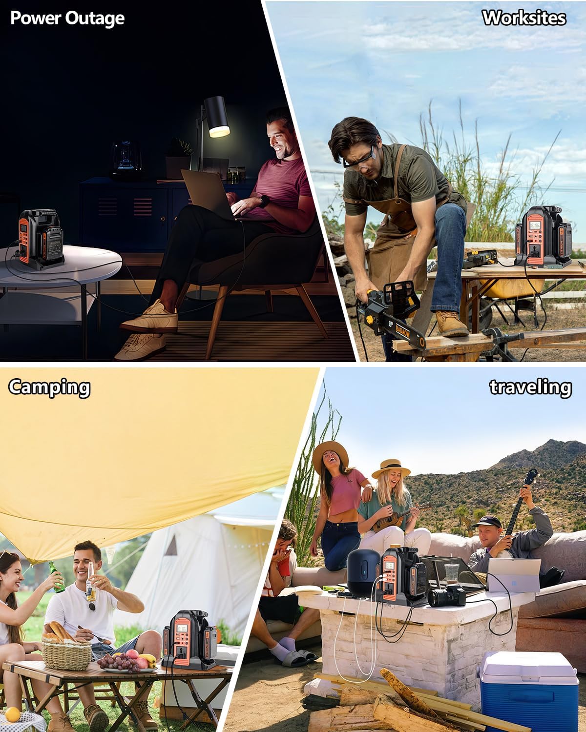 350W Power Inverter for Black+Decker 20V Battery, 2-Ports DC 20V to AC 110-120V Pure Sine Wave Battery Inverter with 3 USB-A Port, 1 USB-C Port,300lm LED Light for Camping Travel Emergency(Tool Only)