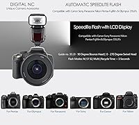 Vista 4 de Digital Nc Flash Speedlite con pantalla LCD compatible con cámaras Nikon, Canon, Sony, Panasonic, Leica, Fujifilm, Pentax y Olympus con zapata