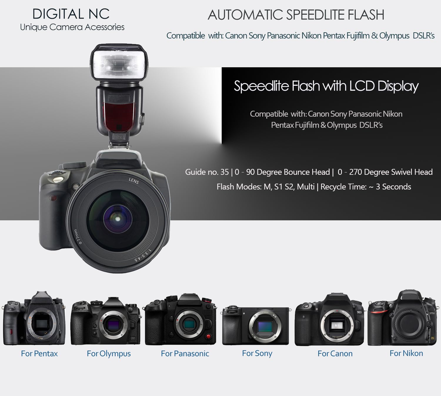 Canon Nikon PANA　OLYMPUS  SONY用フラッシュ Amazon | Digital Nc Speedlite フラッシュ LCDディスプレイ付き