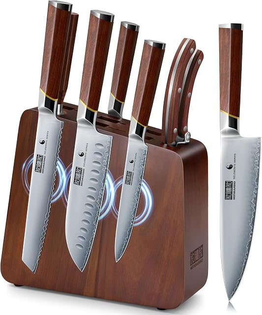 HOSHANHO 8 Pieces Knife Set, Ultra-Sharp Japanese Super Steel Kithen Knives Set, Professional Chef Knife Set with Ergonomic Wooden Handle & Gift Box