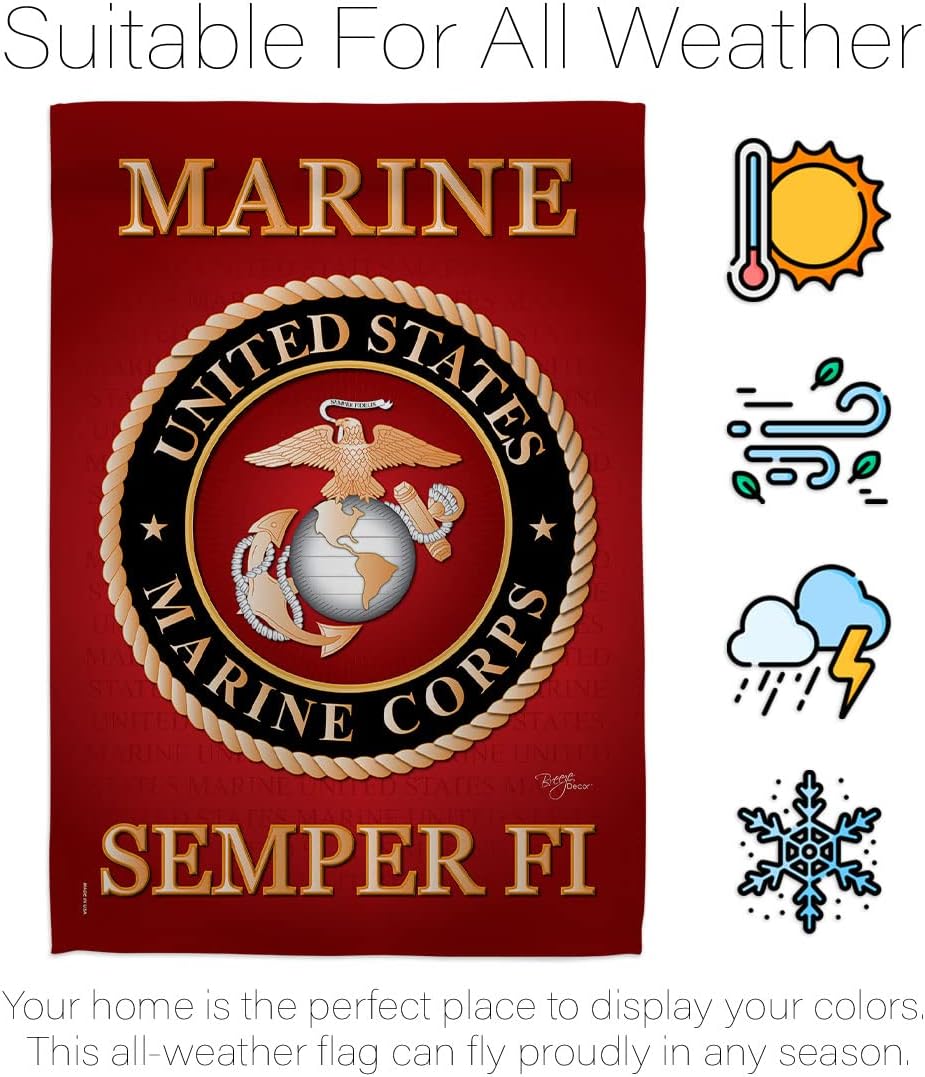 Marine Corps House Flag - 2 pcs Pack Armed Forces USMC Semper Fi United State American Military Veteran Retire Official - Decoration Banner Small Garden Yard Gift Double-Sided Made in USA 28 X 40