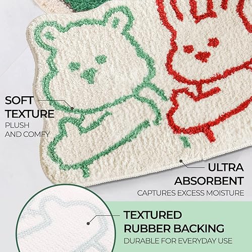 Miniatura 3 de Alfombra de baño, 24 x 17 pulgadas de grosor, extra suave, absorbente, parte trasera de goma duradera, antideslizante, lavable a máquina, alfombra