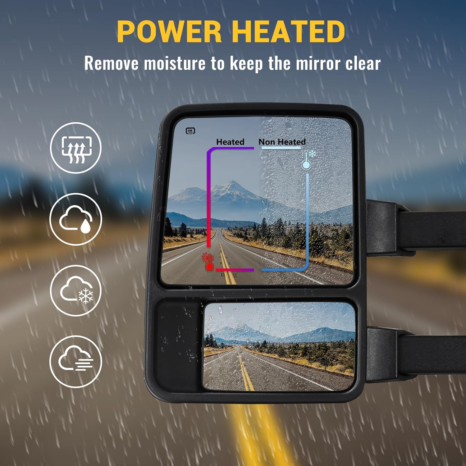 Towing Mirrors for 1999-2016 Ford F250 F350 F450 F550 Super Duty, 2000-2005 Ford Excursion with Power Glass Heated Function Turn Signal Light Running Light Pair Set with Adapter (Smoke lens)