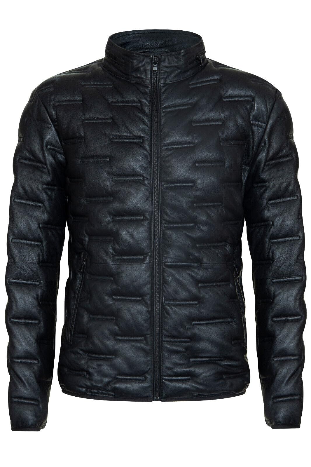 Infinity Leather Men's Black Puffer Quilted Bomber Leather Jacket - Recife - Uk S | Eu 46 | Us 36