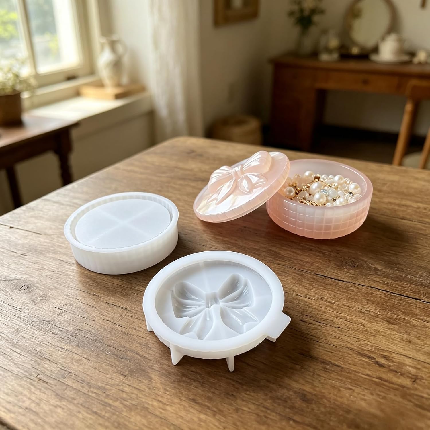 Bow Jewelry Box Candle jar Silicone Resin Casting Molds with lid 3 Style per Pack