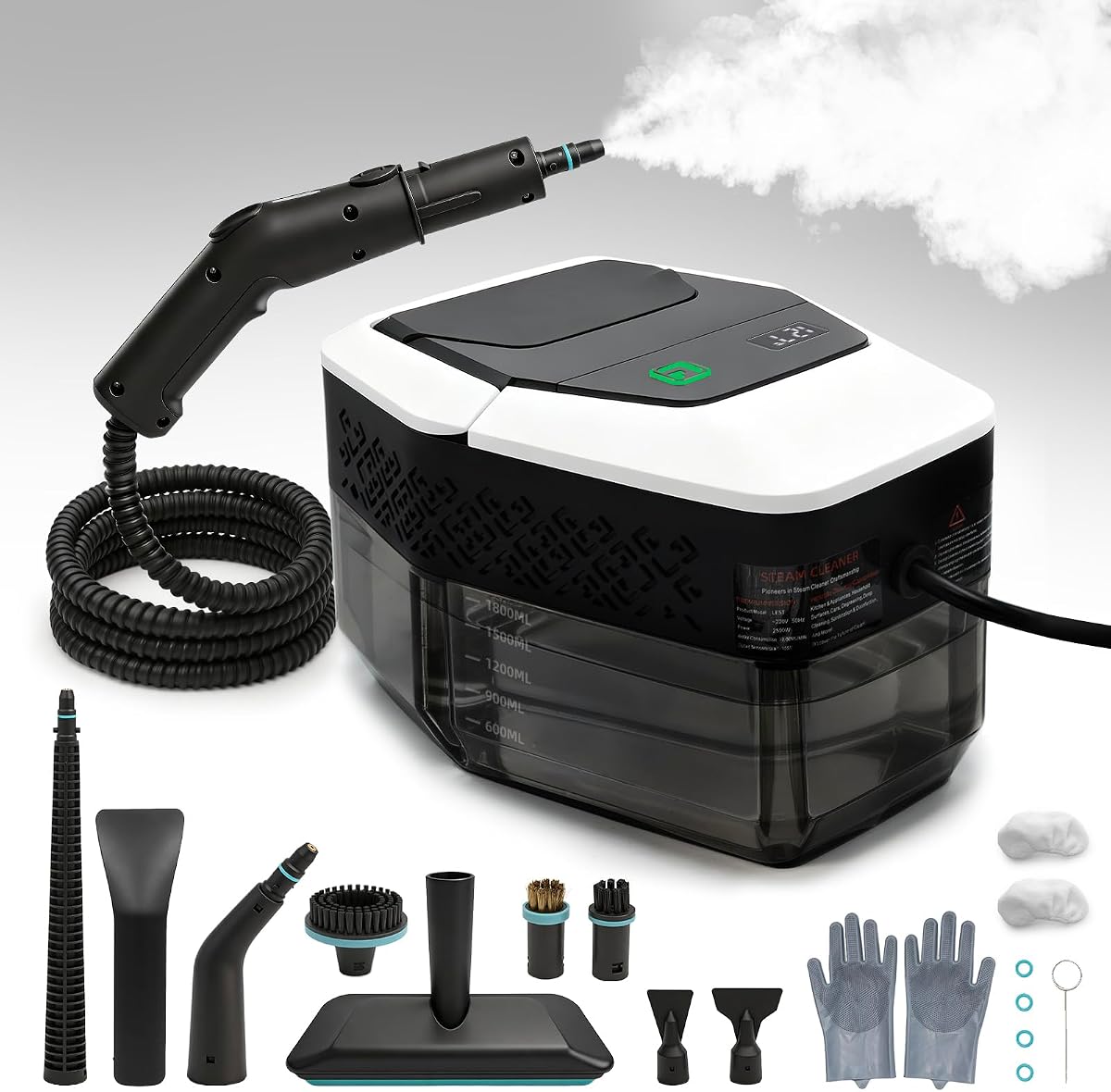 Limpiador a vapor portátil de mano, vaporizador de alta presión de 4 bar, calentamiento rápido de 15 s | Mango ajustable de 3 niveles, tanque grande de 1800 ml, 20 accesorios para el hogar, detalles de automóviles, baño, pisos de baldosas, limpieza de alfombras