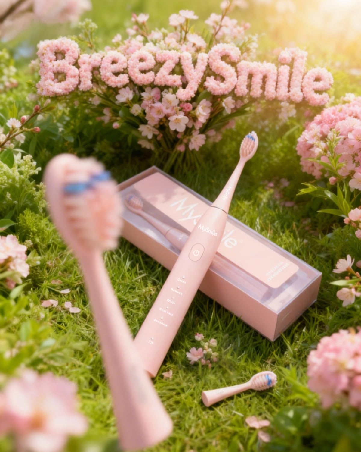 MySmile DY156 Electric Toothbrush for Adults, Rechargeable Sonic Battery Toothbrush Portable with 3 Brush Heads, 2 Mins 5 Modes Smart Timer, 45000VPM, One Charge for 60 Days - Pink - Image 2