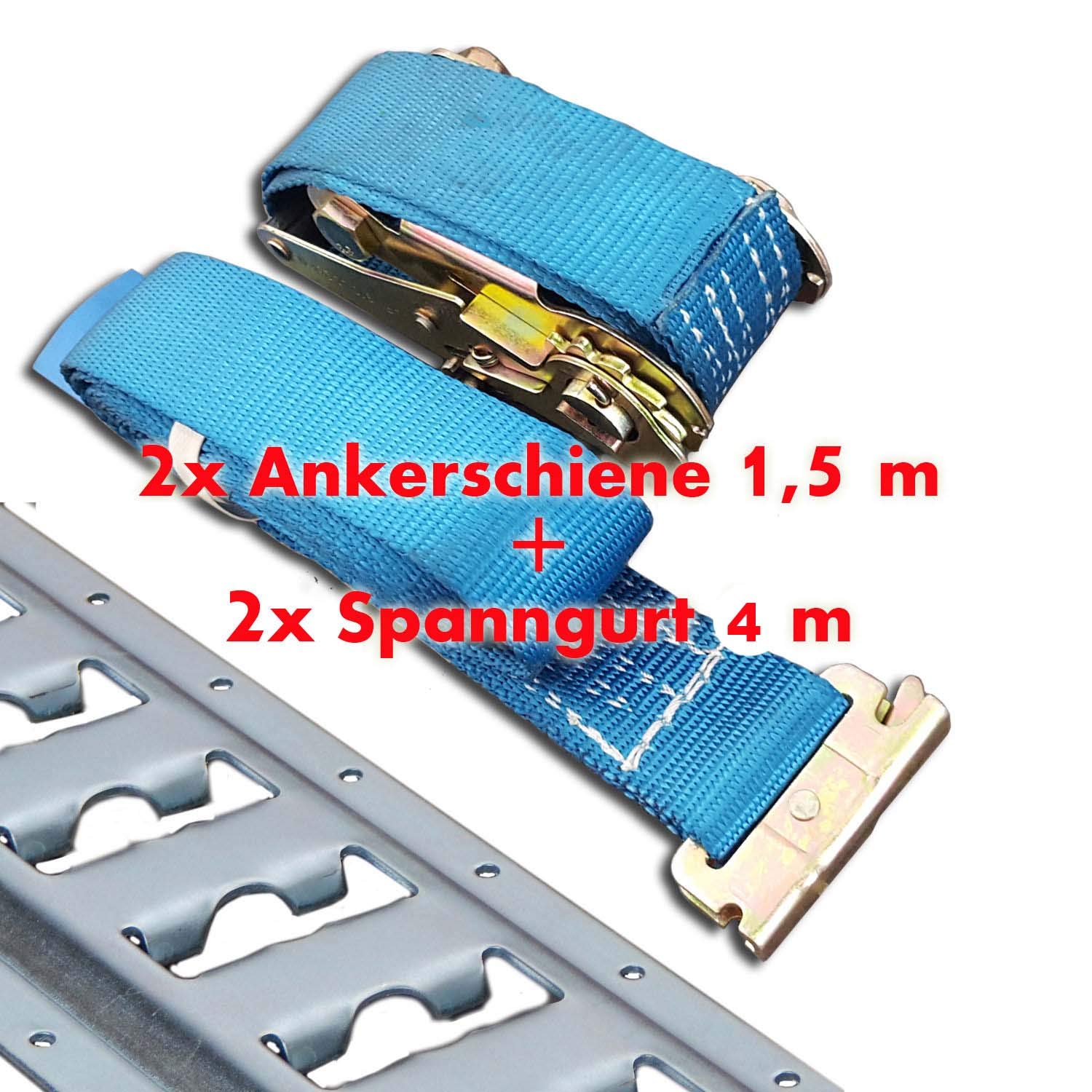 3m Ankerschiene Kombi Zurrschiene (2 x 1,5 m) + 2 x Spanngurt 4 m / 1000-2000daN