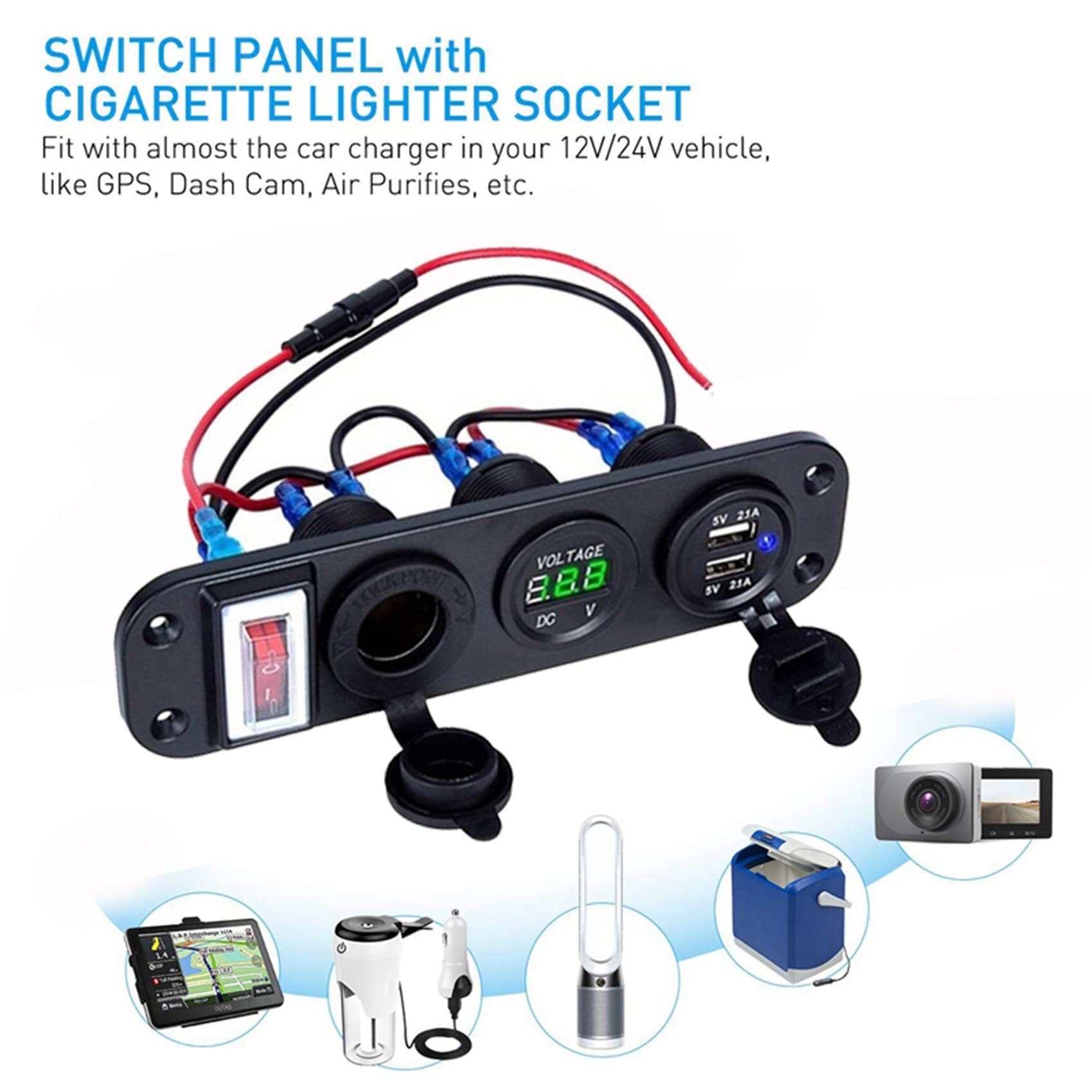 3 x 4 w 1 Dual QC3.0 ładowarka C-Igarette gniazdo zapalniczki woltomierz cyfrowy z przełącznikiem kołyskowym