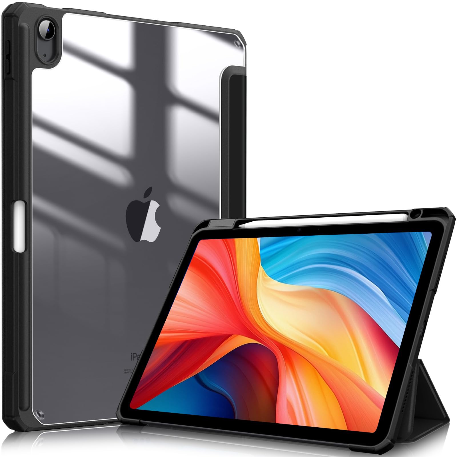 TXWLLIU Hülle für iPad Air 11/10,9 Zoll M3/M2 (7./6. Generation) 2025/2024 & iPad Air 5./4. Generation 2022/2020, Dreifach Faltbare Schutzhülle, Automatischem Schlaf/Wach, Schwarz