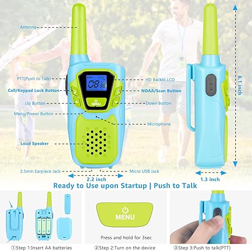 Miniatura 2 de Walkie Talkies para niños y adultos de largo alcance recargable, paquete de 3, FRS 2 vías de radio de juguete para niños de 3 a 12 años, a prueba de