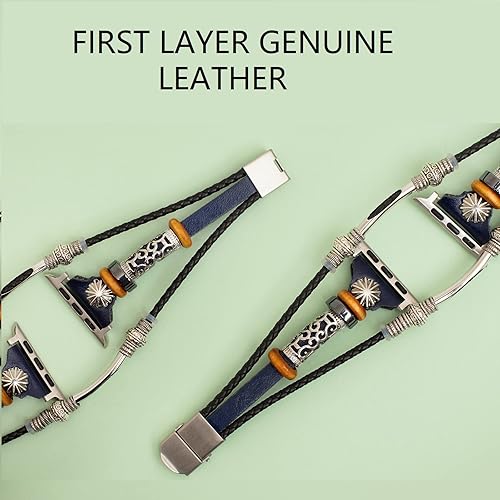 Miniatura 4 de Correa compatible con Apple Watch 1.73", 1.65", 1.58", 1.5" (44, 42, 40, 38 mm) de cuero hechas a mano correa de cuentas bohemias para mujer y
