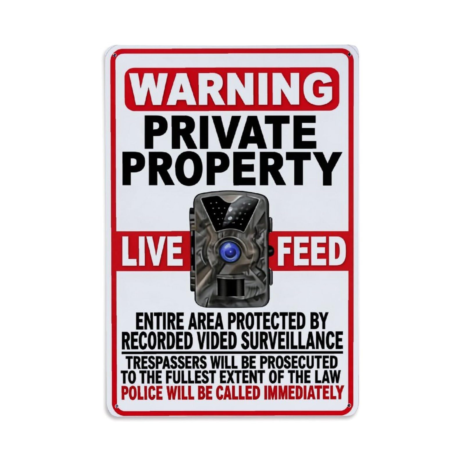 Warning Private Property Live Feed Surveillance Retro Metal Tin Sign, Vintage Decor Art Poster for Bar, Home, Man Cave, Kitchen, Laundry Room Gift 8x12Inch
