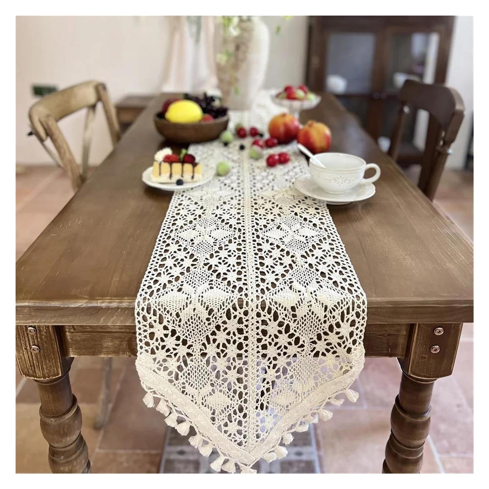Runner da Tavolo con Nappe Elegante runner da tavolo in pizzo beige