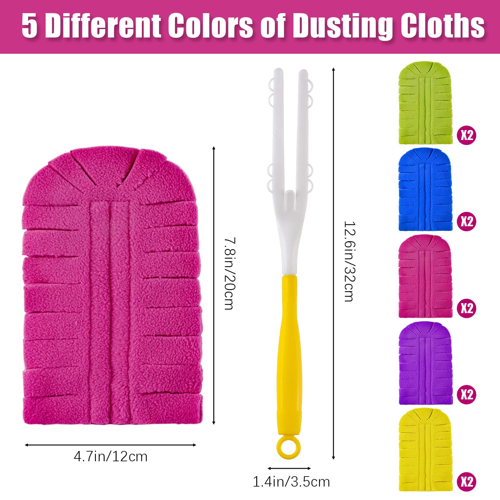 10 Pcs Duster Refill, 360° Reusable Fleece Duster Refills for Swiffer with 1 Handle for Cleaning Ceiling Fan Window Hardwoods Kitchen Floor, Wet and Dry Dual Use (Mixture Colors)