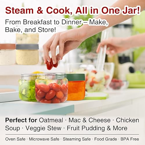 Miniatura 9 de Tarros de vidrio de borosilicato de 10 onzas con tapas, aptos para congelador a horno (-4 F a 446 F), recipientes herméticos para preparación de