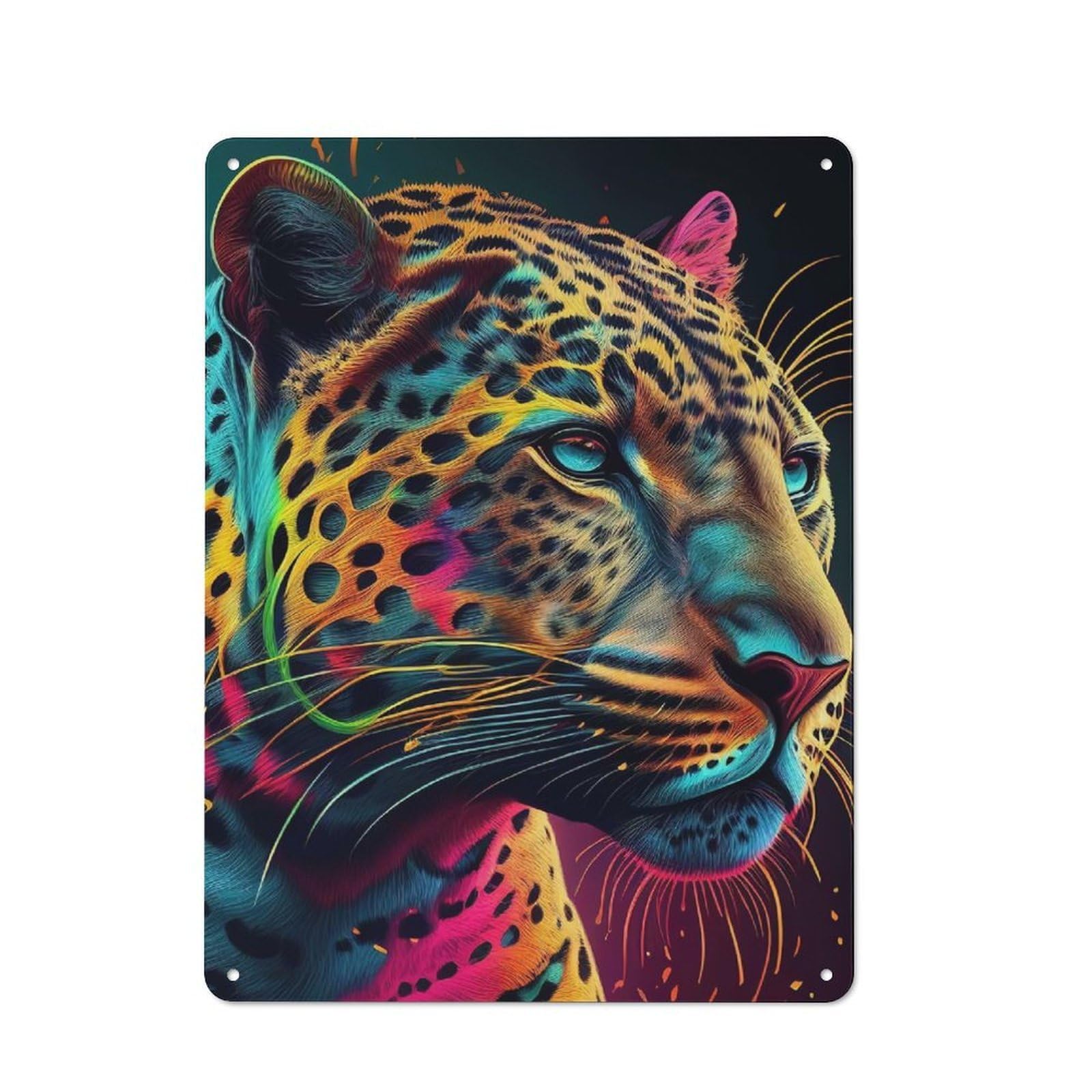 Colorful Jaguar Animals Metal Wall Plaque for Seasonal Kitchen, Dining Room Or Entrance, Christmas Gift for Friends And Family, 40x30cm
