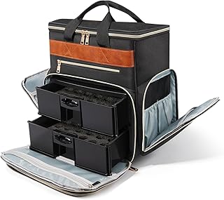 Nail Polish Organizer Holds 70+Bottles Large Nail Polish Organizer Carrying Travel Case With 2-Layer Drawer Nail Organizer and Storage for Nail Tech, Nail Polish Bag for Nail Salon Supplies DIY