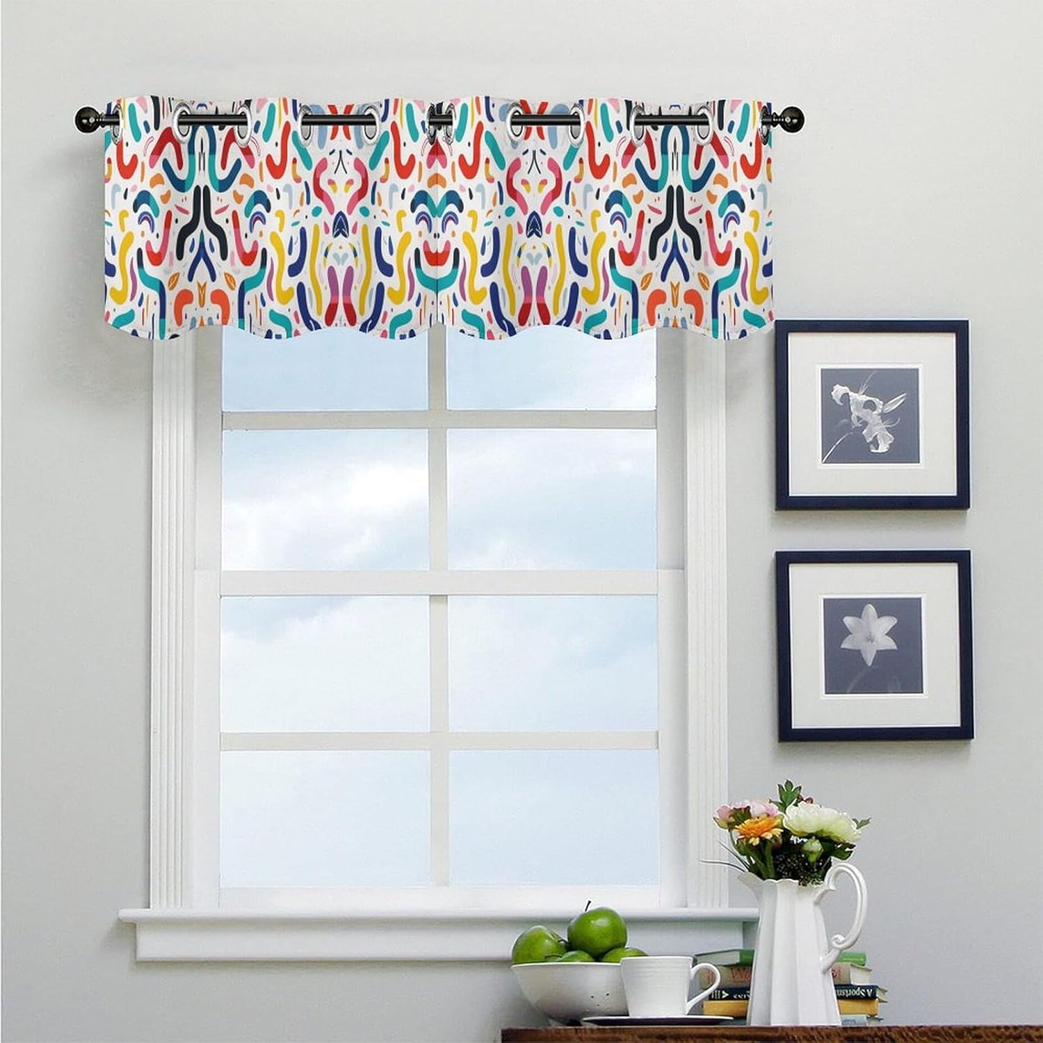 Small Window Curtains, Curves and Shapes Printed Mini Window Curtains Valance, Pocket Window Curtains are Suitable for Homes, Offices, Farmhouses, and Restaurants