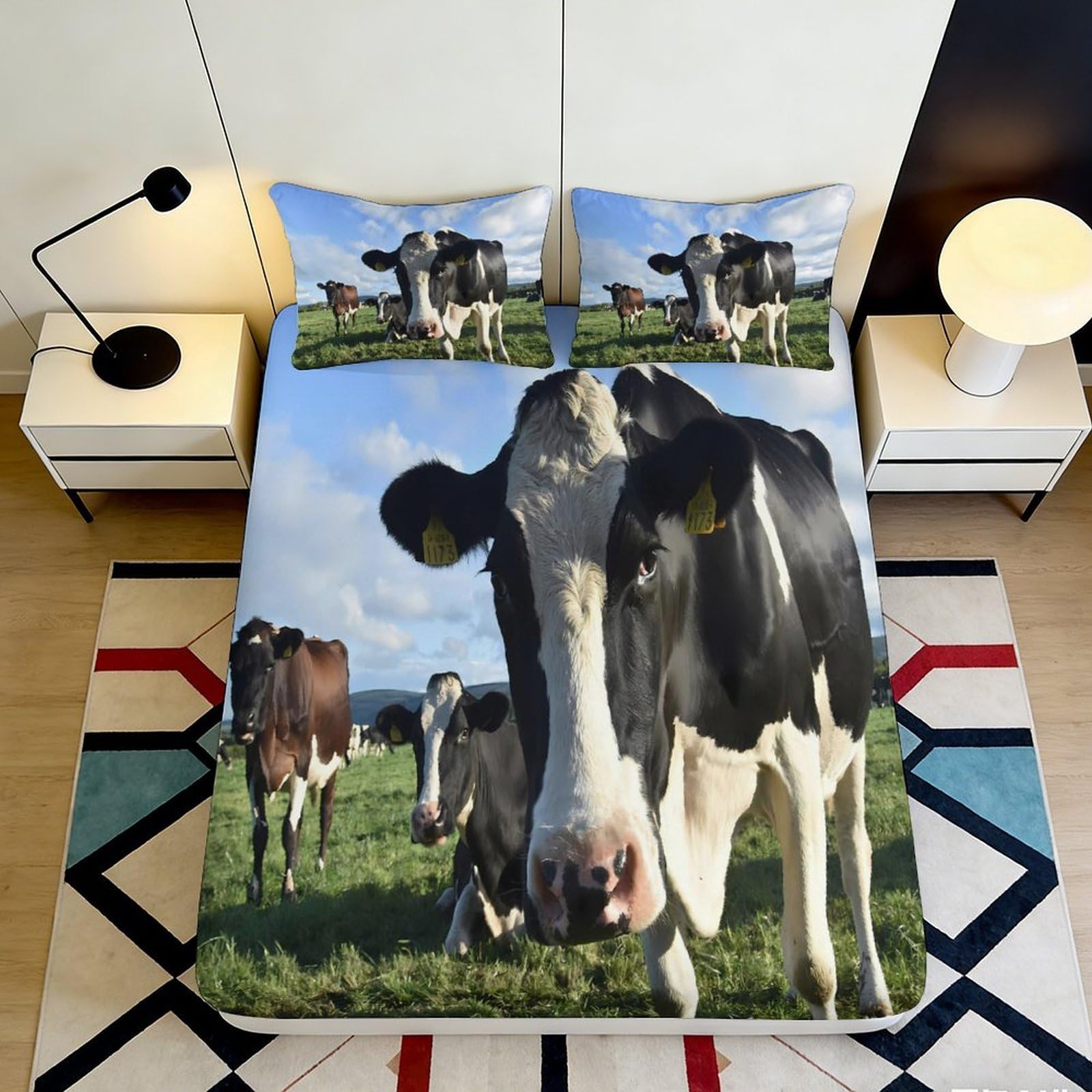 Pnayamiorkfel Style-6 3D Printed Cow Pasture Fitted Sheet Microfiber Soft Durable Farm Animal Bed Cover For Bedroom Guest Room Decor 90X200x25cm