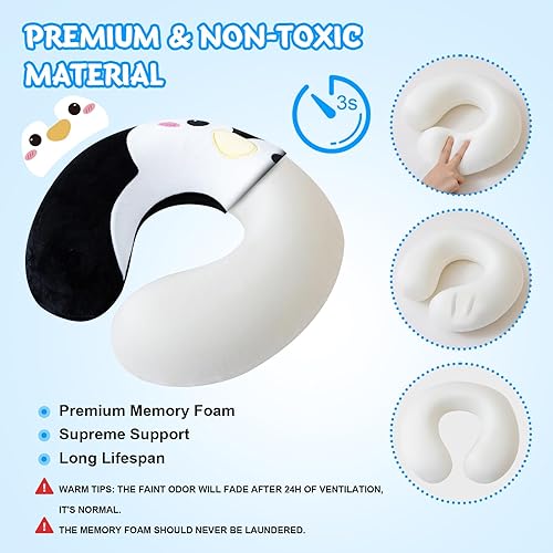 Miniatura 4 de Almohada de viaje para niños y adultos, linda almohada de cuello para viajar, espuma viscoelástica, almohada de avión, máscara para dormir, almohada