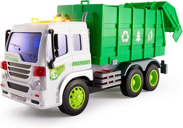 HERSITY Garbage Truck Bin Lorry Toys for 3+ Years Old Boys, Rubbish Trucks Dustcart Toy Cars with Lights and Sounds, Kids Gifts age 4 5 6 Children Girls