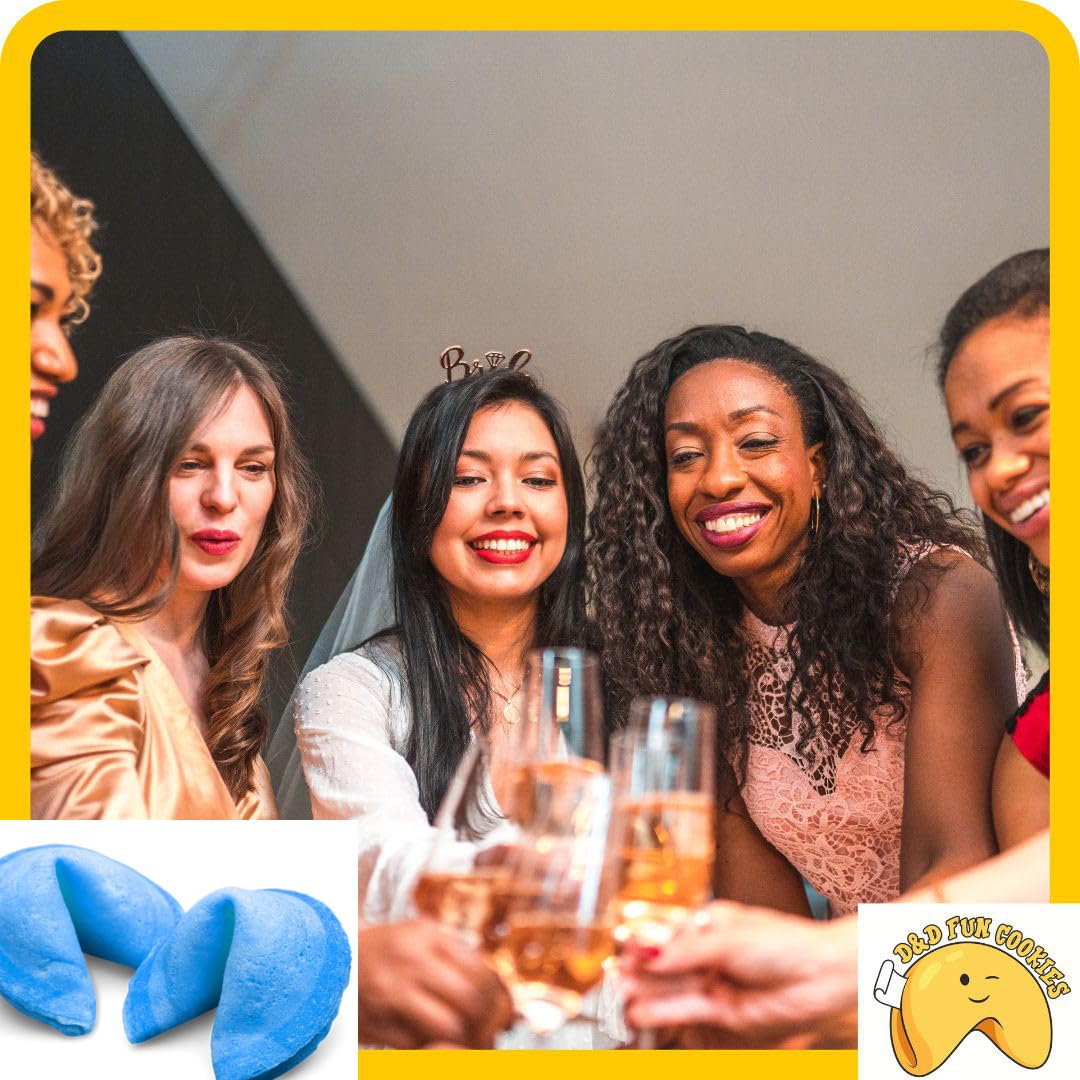 Biscotti cinesi della fortuna, biglietti profetici, biscotti blu, per regalo, compleanno del bambino, festa, per gli ospiti, per la festa, biscotti di buona fortuna, magia, gusto vaniglia (100 pezzi)
