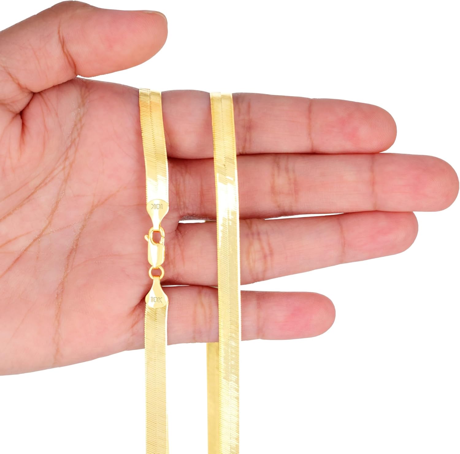 Nuragold 10K Real Yellow Gold Solid Herringbone Flexible Chain Necklace 16"-24" (3mm-9mm) Italian Jewelry for Men & Women