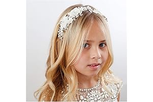 SWEETV Ivory Tulle Flower First Communion Tiara for Girls