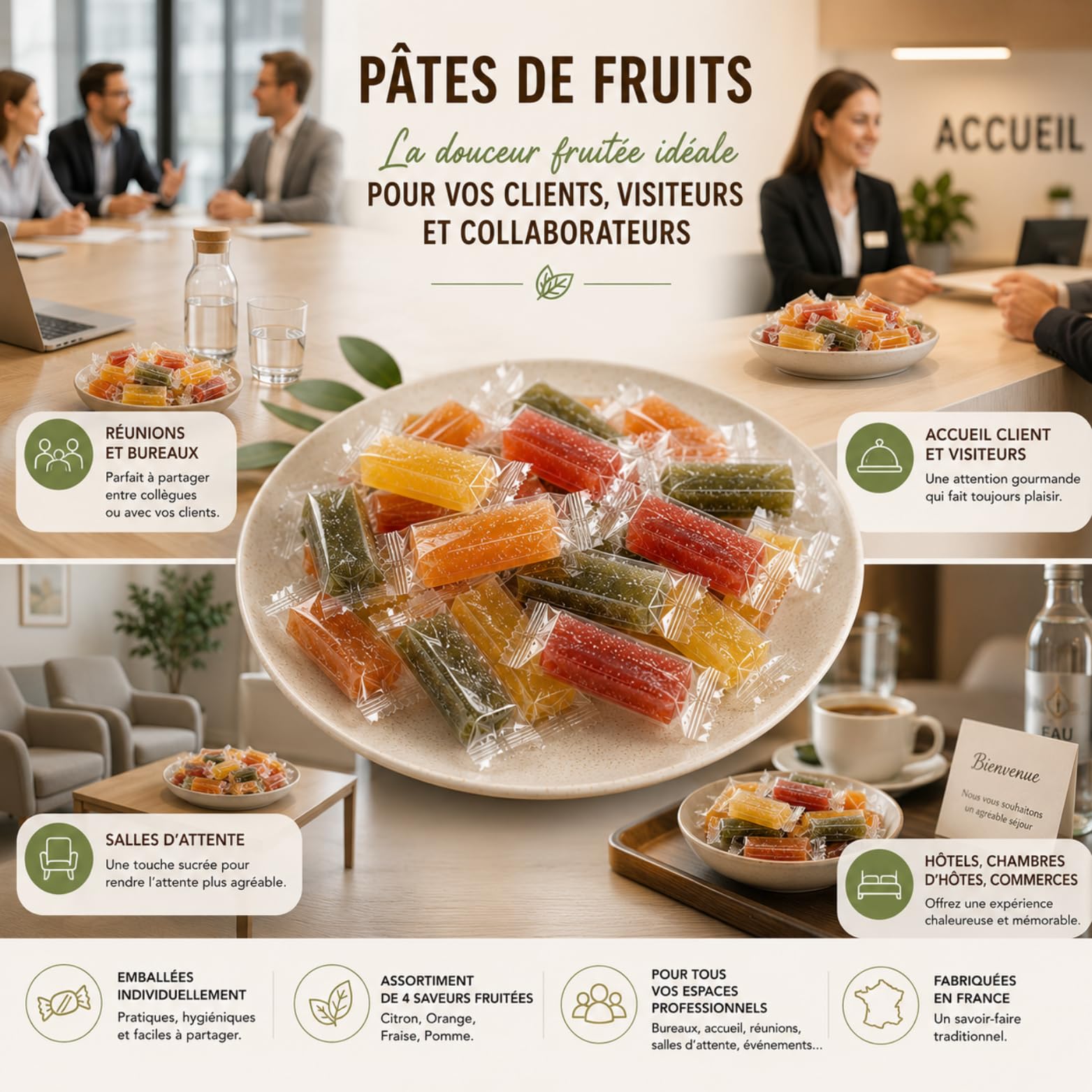 CEMOI | Boite distributrice de 220 Pâtes de Fruits | 4.5 kgs - Barres Individuelles 20.5g | 4 Saveurs Citron Orange Fraise Pomme - Fabrication Française | Idéal pour les comptoirs professionnels